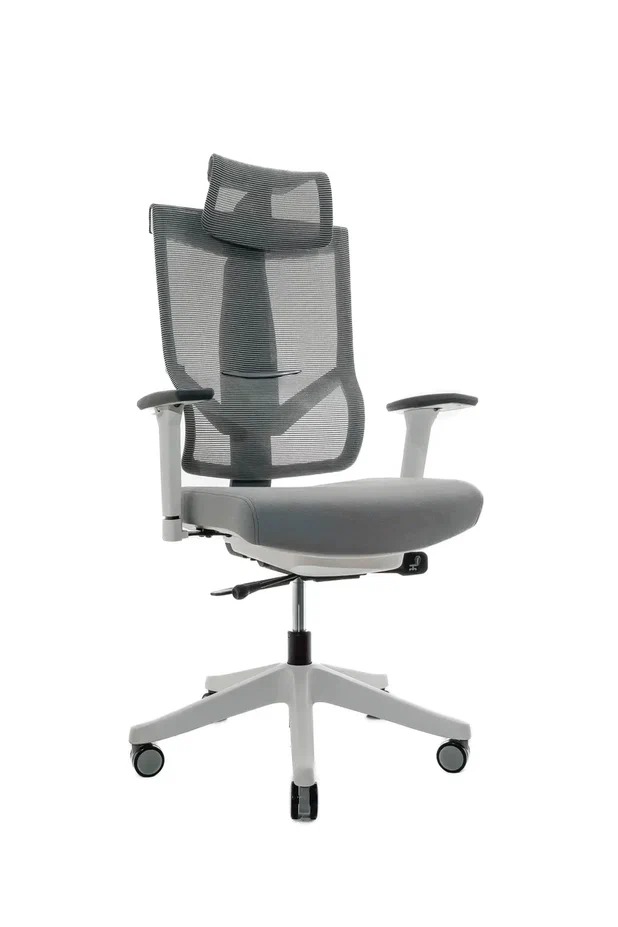 Эргономичное ортопедическое кресло Hoshi Fabric (Каркас белый / сетка серая)