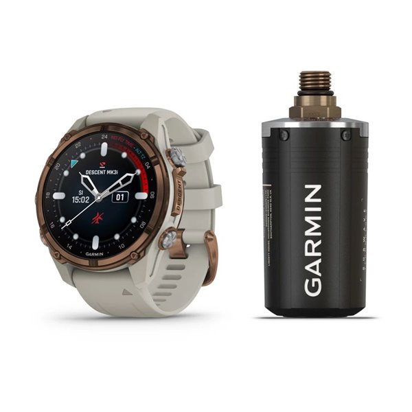 Умные часы Garmin Descent MK3i - 43 мм Бронзовый титан с PVD-покрытием, силиконовый ремешок французского серого цвета и трансивер Descent T2