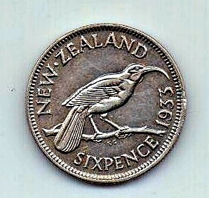 6 пенсов 1933 Новая Зеландия AUNC Великобритания