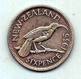 6 пенсов 1935 Новая Зеландия Великобритания Редкий год