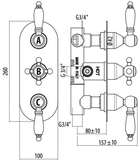 Термостатический смеситель для ванны TS994/12DOoro Termostatici GATTONI схема 2