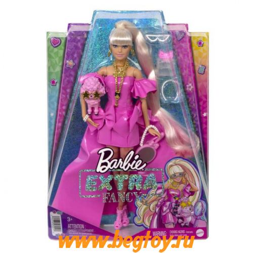 Набор Barbie EXTRA в розовом платье с питомцем и игрушкой для  HHN12