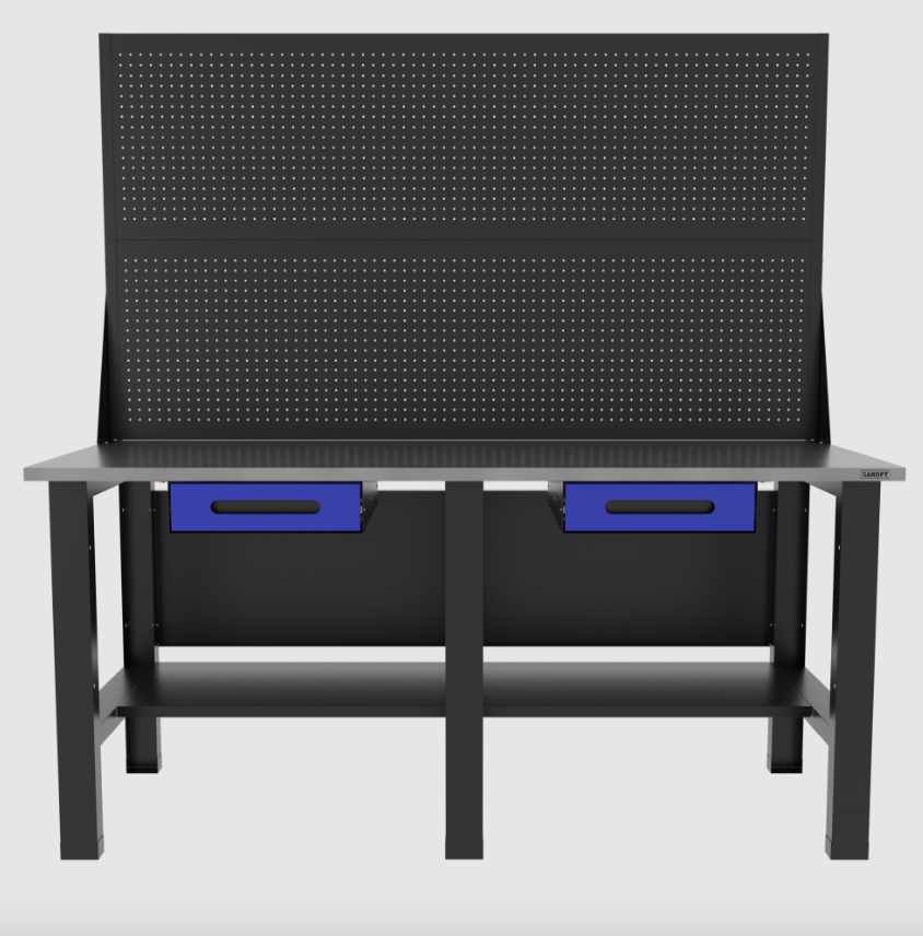 Верстак бестумбовый с двумя экранами и двумя ящиками, синий/ Стол для слесарных работ 1800*700 GAROPT, Gt1800STY1Y1PP2.blue