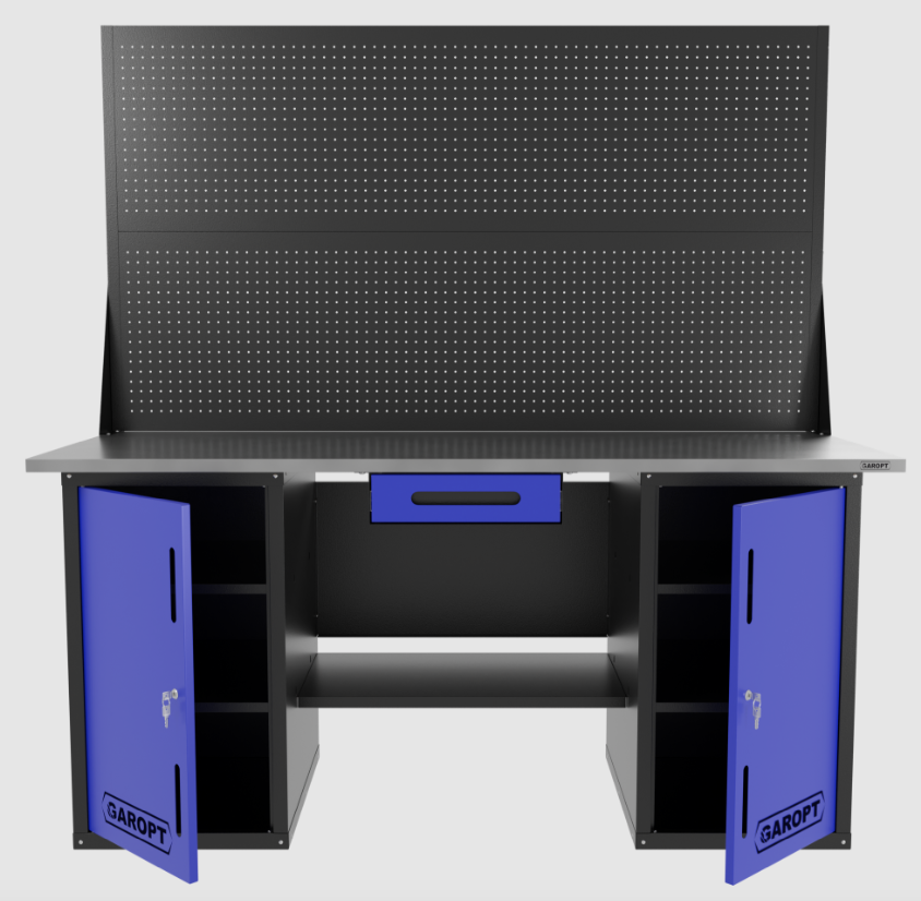 Верстак двухтумбовыи с двумя экранами и ящиком, синий 1800*700 Garopt, GT1800DDY1PP2.blue