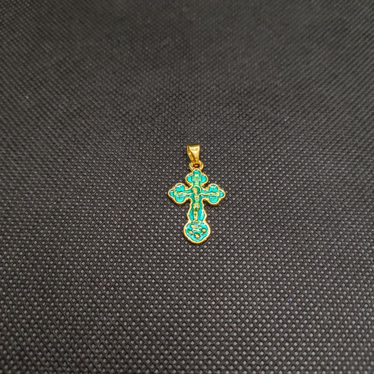 Крест нательный латунный с зеленой эмалью, 3 см