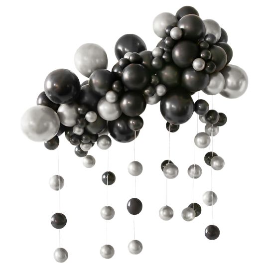 1 м Чёрный-серебро гирлянда разнокалиберная из шаров