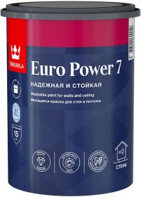Краска для Стен и Потолков Tikkurila Euro Power 7 9л Моющаяся Матовая / Тиккурила Евро Пауэр 7.
