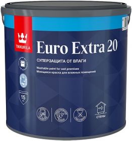 Краска для Влажных Помещений Tikkurila Euro Extra 20 9л Полуматовая / Тиккурила Евро Экстра 20.