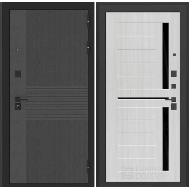 Дверь Входная Бункер BN-05 02 Сандал белый, стекло черное