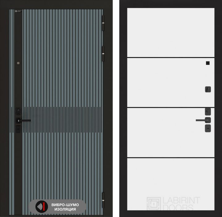 Дверь входная Лабиринт ISSIDA 25 Белый софт (черная вставка)