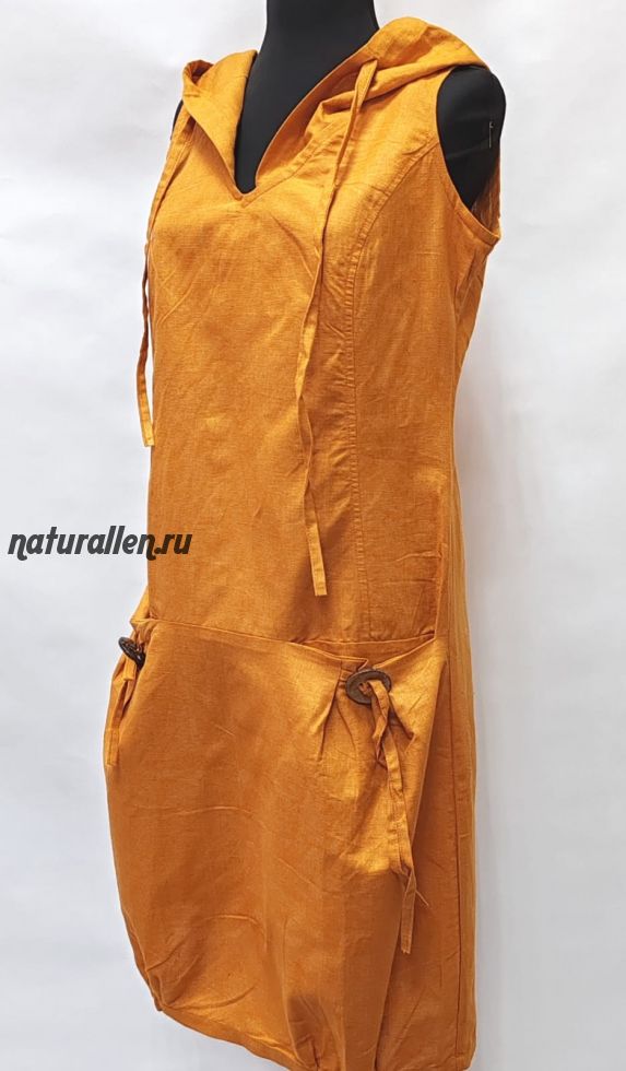 Платье льняное с капюшоном (оранж)