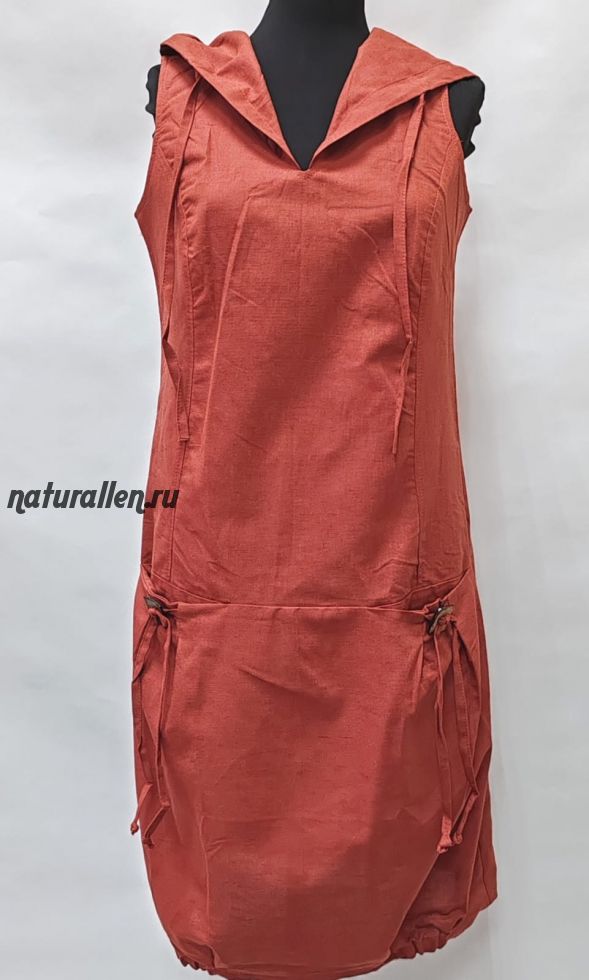 Платье льняное с капюшоном (красно-коричневый)