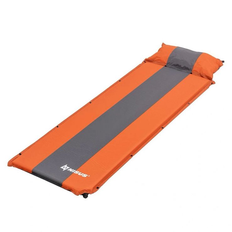 Коврик самонадувной Nisus (30-170*65*5см) с подушкой серый/оранжевый N-005P-OG