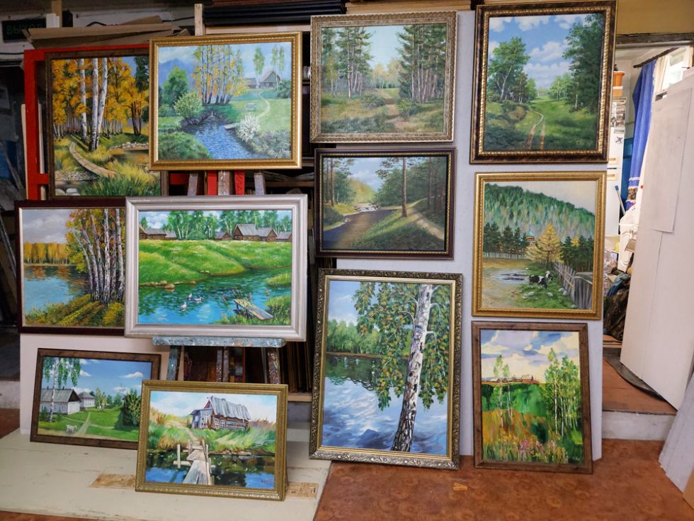 распродажа картин по выгодной цене - пейзаж, природа, березки, речка, озеро