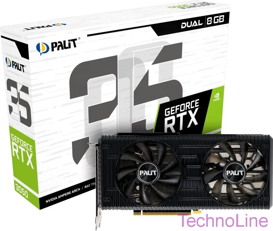 Видеокарта GeForce RTX 3050 8Gb Palit Dual NE63050018P1-1070D
