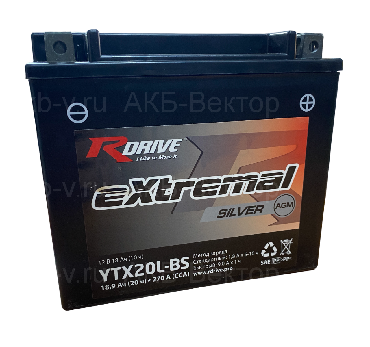 АКБ Rdrive eXtremal Silver AGM YTX20HL 21Ач (22г) не активирован