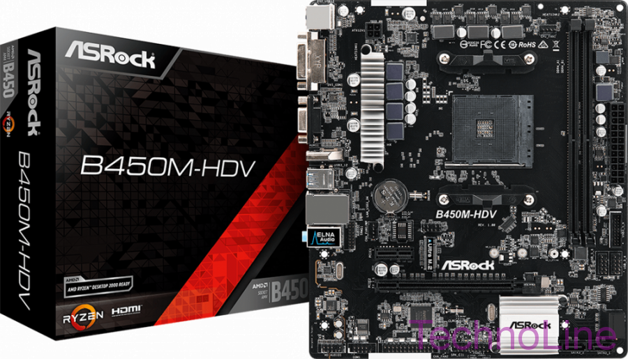 Материнская плата AM4 ASrock B450M-HDV R4.0