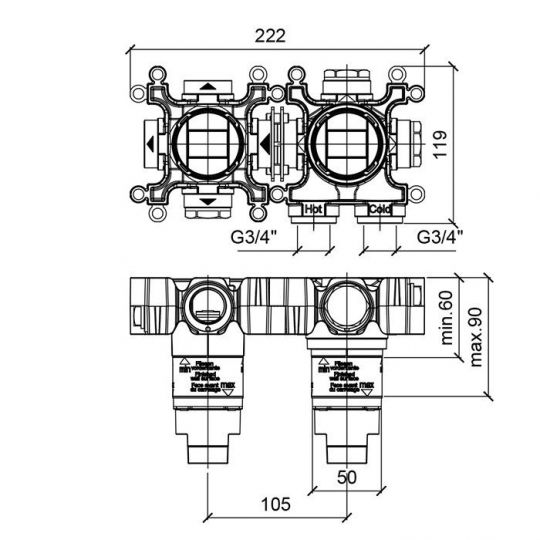 Скрытая часть смесителя ALMAR Modular E176901 схема 2