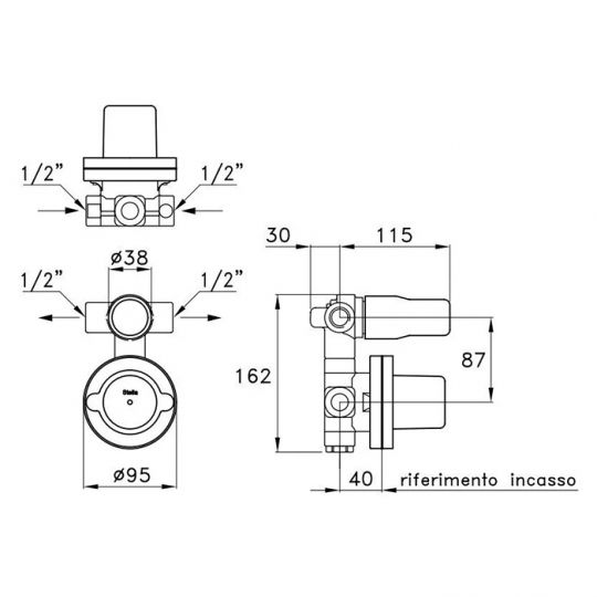 Встраиваемый механизм смесителя для ванны Stella UN 01401 0000 схема 3