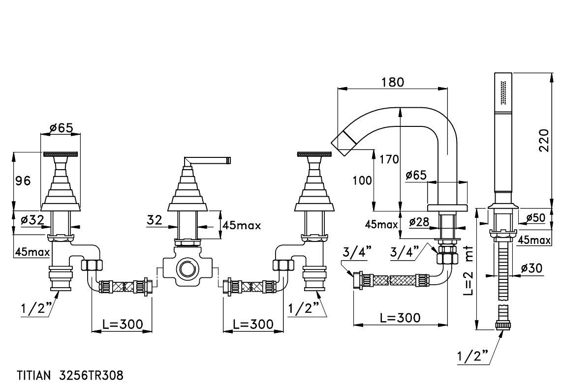 Смеситель для ванны Stella Titian TT 02304 CR00 схема 2