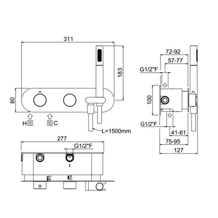 Термостатический смеситель для ванны на 2 выхода - внешняя часть  Carimali ilTondo 21828EST/A-CR схема 2
