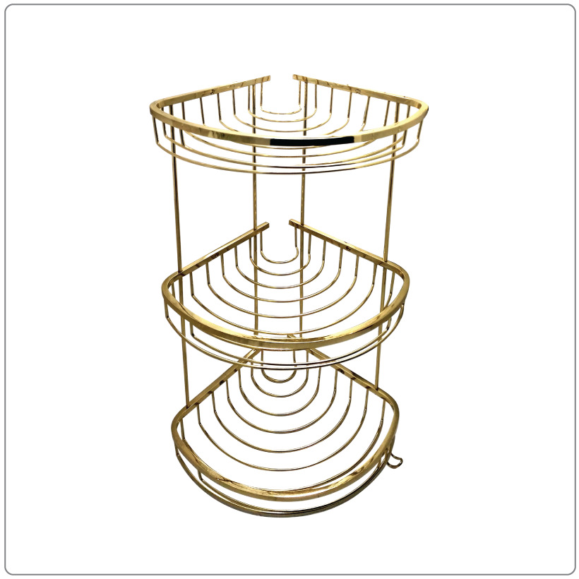 Трёхэтажная Овальная Угловая Полка 20*20 (Золотистая) / Triple Ovoid Bath Basket 20*20 (Gold), CSK (Turkey)