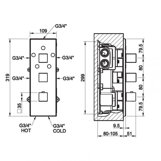 Gessi Quadro Wellnes смеситель для ванны/душа 43012 ФОТО