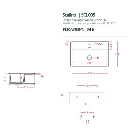 Накладная раковина Artceram Scalino 380х270 мм SCL005 ФОТО