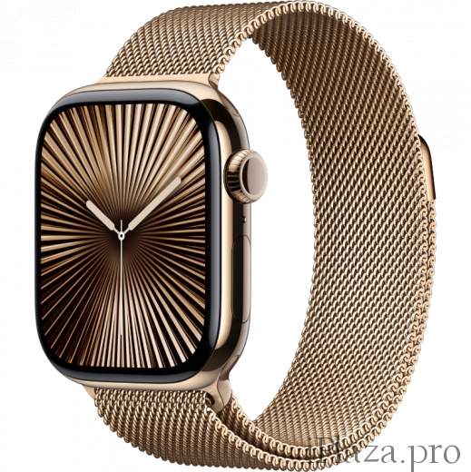 Apple Watch Series 10 46mm Titanium Case Gold Stainless Steel Milanese Band