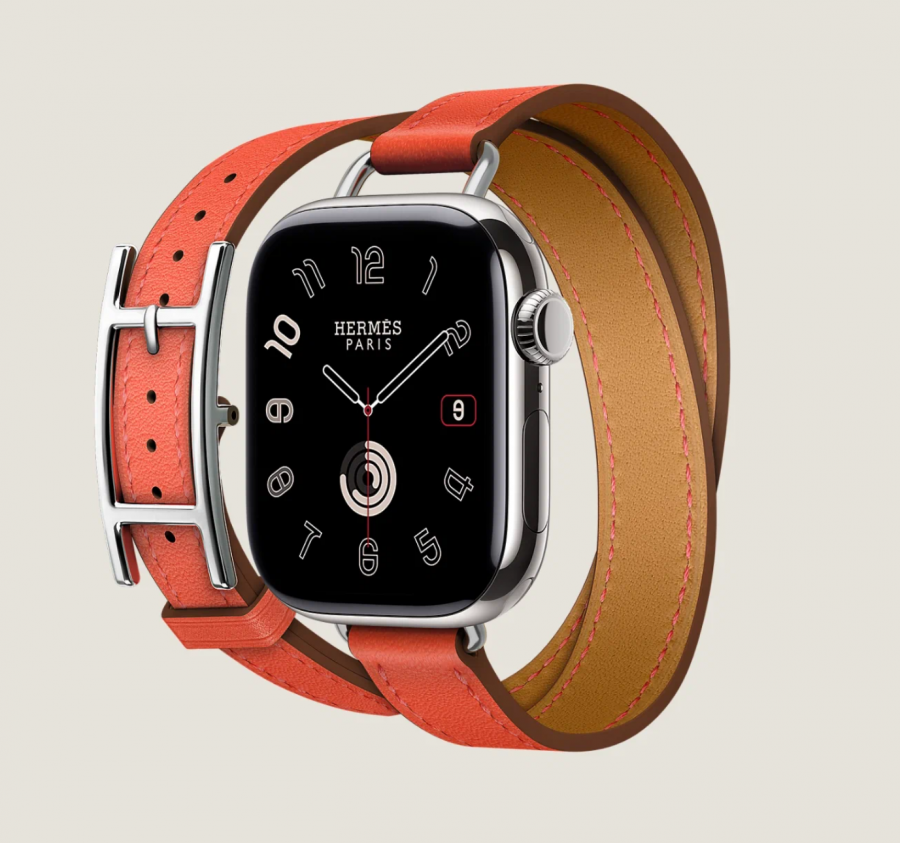 Часы Apple Watch Hermès Series 10 GPS + Cellular 42mm Silver Titanium Case with Orange Field Hapi Attelage Duoble Tour