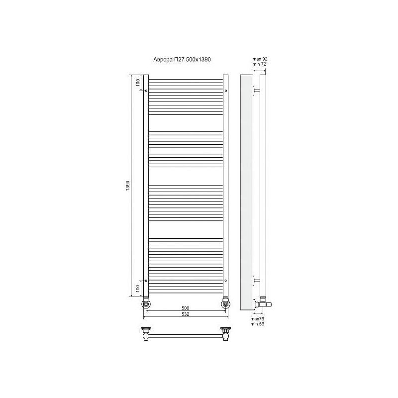 РАСПРОДАЖА Полотенцесушитель TERMINUS Аврора П27 632х1390 мм схема 4
